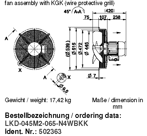 Габаритные размеры и исполнение KGV EX 450/32 T3 480V 110199